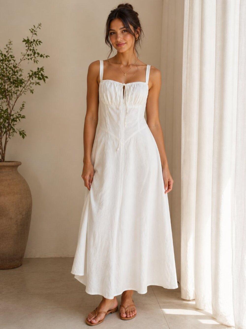 White Corset Midi Dress by Marthea Fairycore Cottagecore Milkmaid Size L